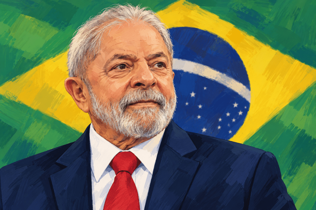 razil’s re-elected President Luiz Inácio Lula da Silva — AI-generated illustration